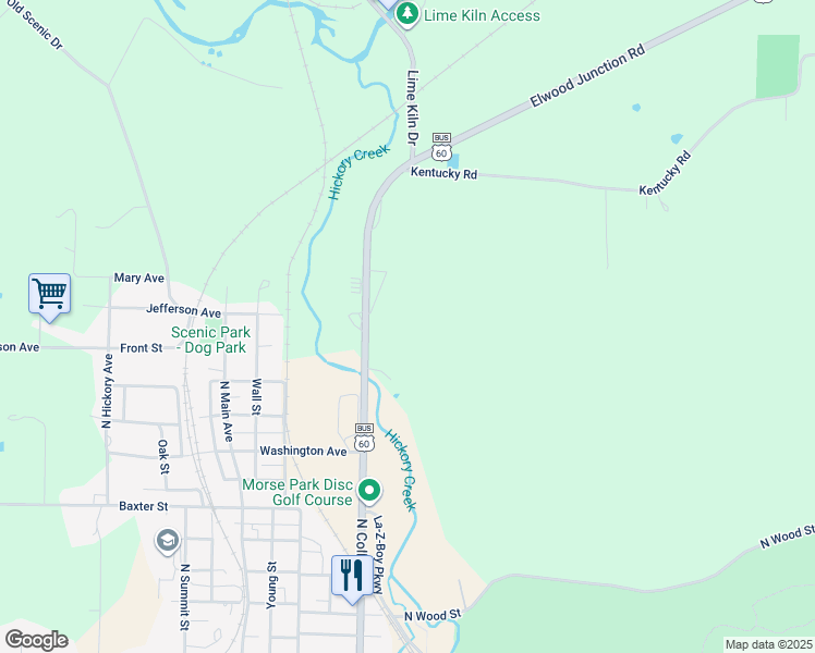 map of restaurants, bars, coffee shops, grocery stores, and more near 1227 North College Street in Neosho