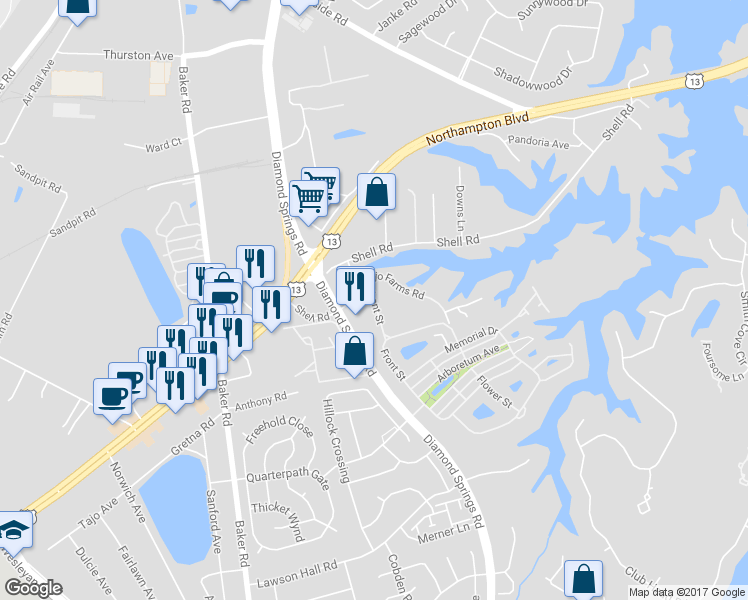 map of restaurants, bars, coffee shops, grocery stores, and more near 1172 Front Street in Virginia Beach