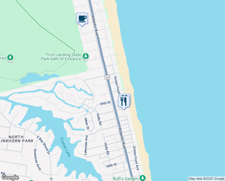 map of restaurants, bars, coffee shops, grocery stores, and more near 5900 Atlantic Avenue in Virginia Beach