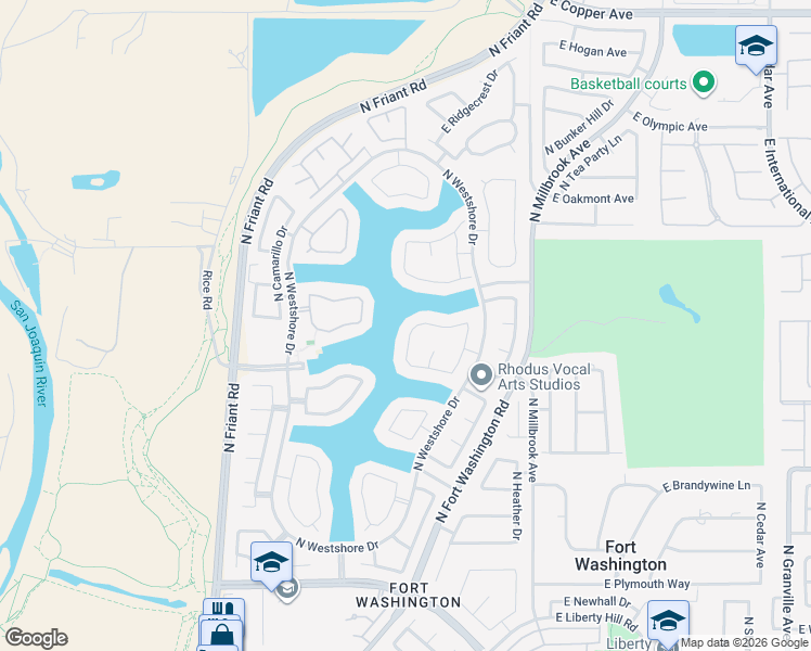 map of restaurants, bars, coffee shops, grocery stores, and more near 752 East Wood Duck Circle in Fresno