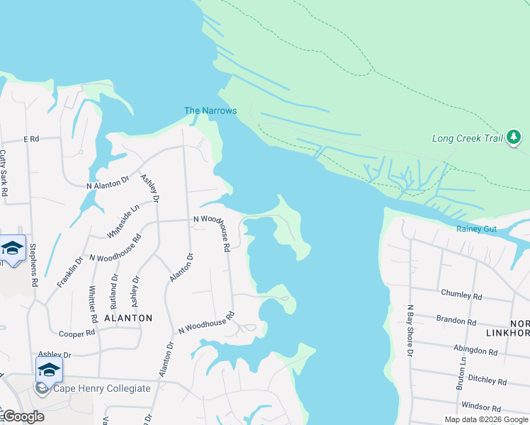 map of restaurants, bars, coffee shops, grocery stores, and more near 1539 McCullough Ln in Virginia Beach