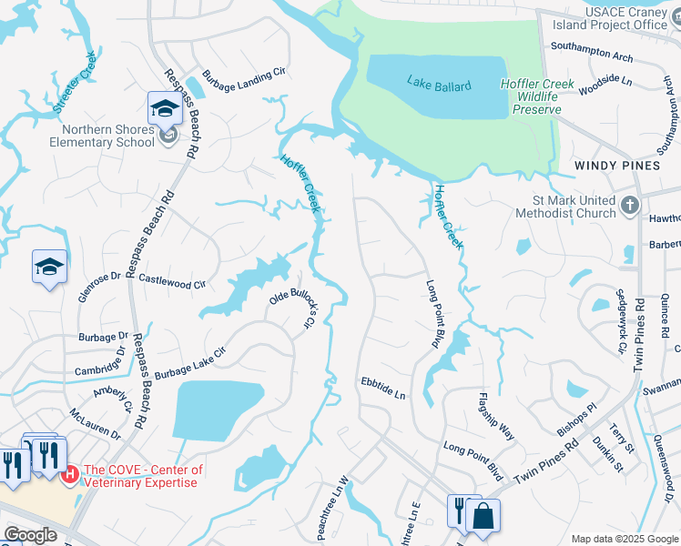 map of restaurants, bars, coffee shops, grocery stores, and more near 4063 Long Point Boulevard in Portsmouth