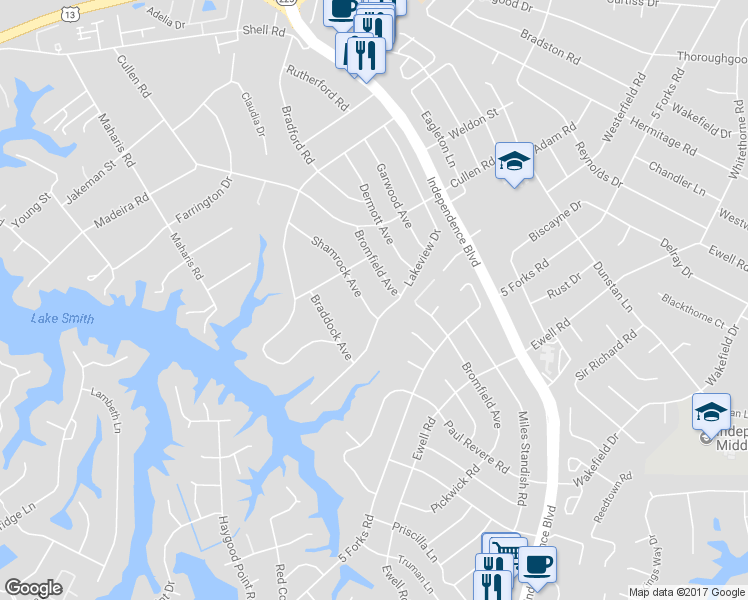 map of restaurants, bars, coffee shops, grocery stores, and more near 1404 Shamrock Avenue in Virginia Beach