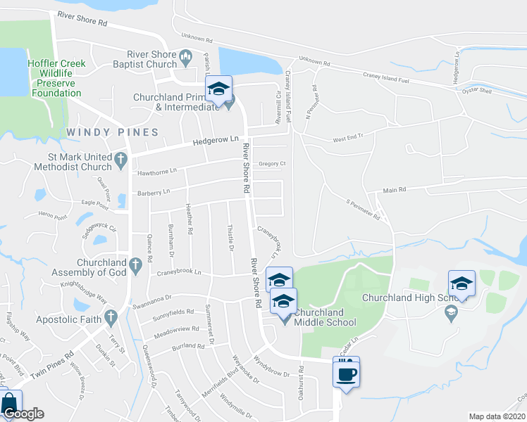 map of restaurants, bars, coffee shops, grocery stores, and more near 5638 Carisbrooke Lane in Portsmouth