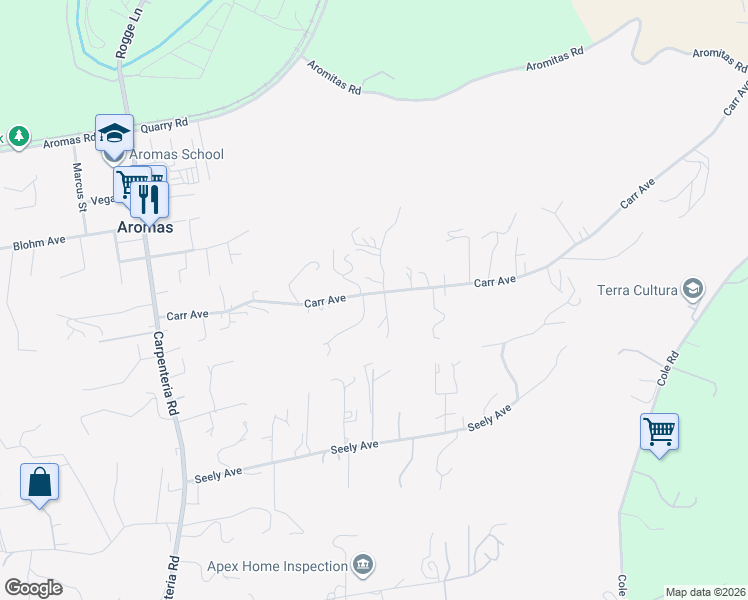 map of restaurants, bars, coffee shops, grocery stores, and more near 490 Carr Avenue in Aromas