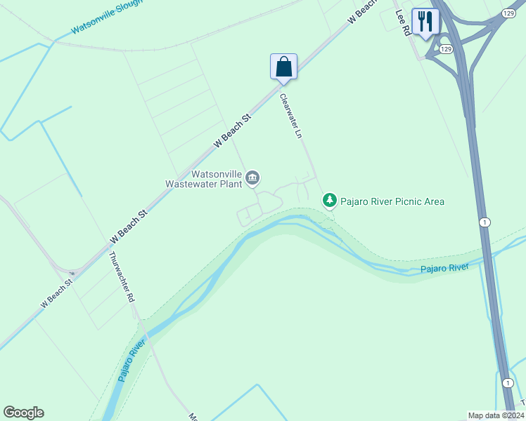 map of restaurants, bars, coffee shops, grocery stores, and more near 401 Panabaker Road in Watsonville