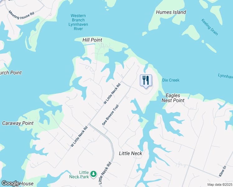 map of restaurants, bars, coffee shops, grocery stores, and more near 1533 West Little Neck Road in Virginia Beach