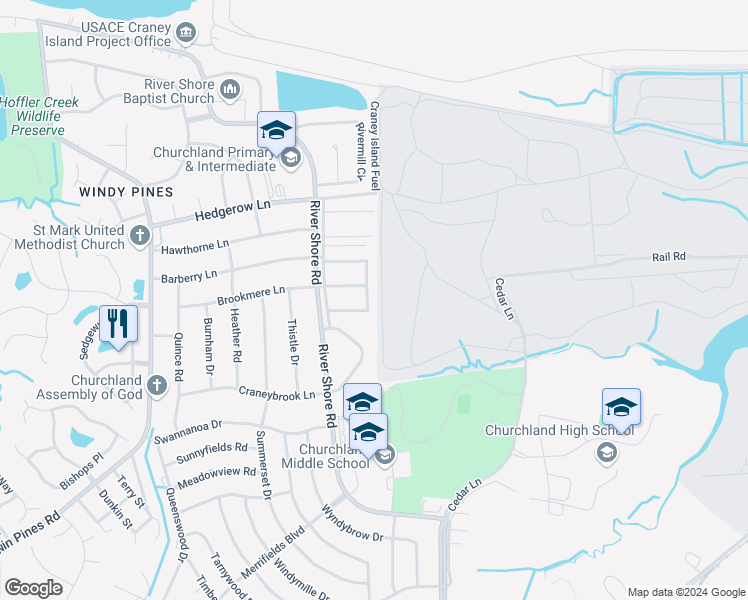 map of restaurants, bars, coffee shops, grocery stores, and more near 4213 Morgate Lane in Portsmouth