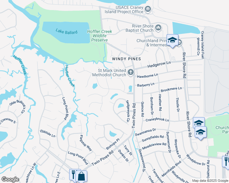 map of restaurants, bars, coffee shops, grocery stores, and more near 5911 Eagle Point in Portsmouth