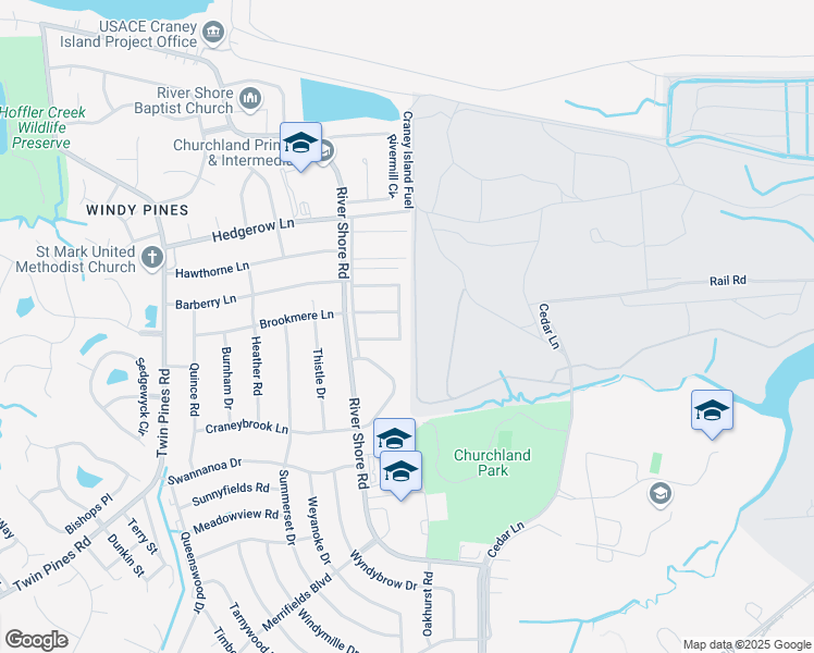 map of restaurants, bars, coffee shops, grocery stores, and more near 4213 Morgate Lane in Portsmouth
