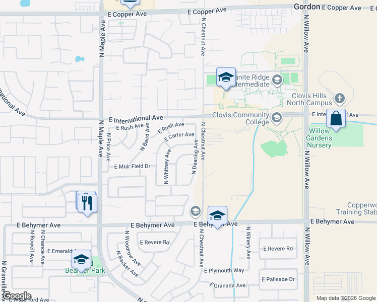 map of restaurants, bars, coffee shops, grocery stores, and more near 2405 East Emilie Avenue in Fresno