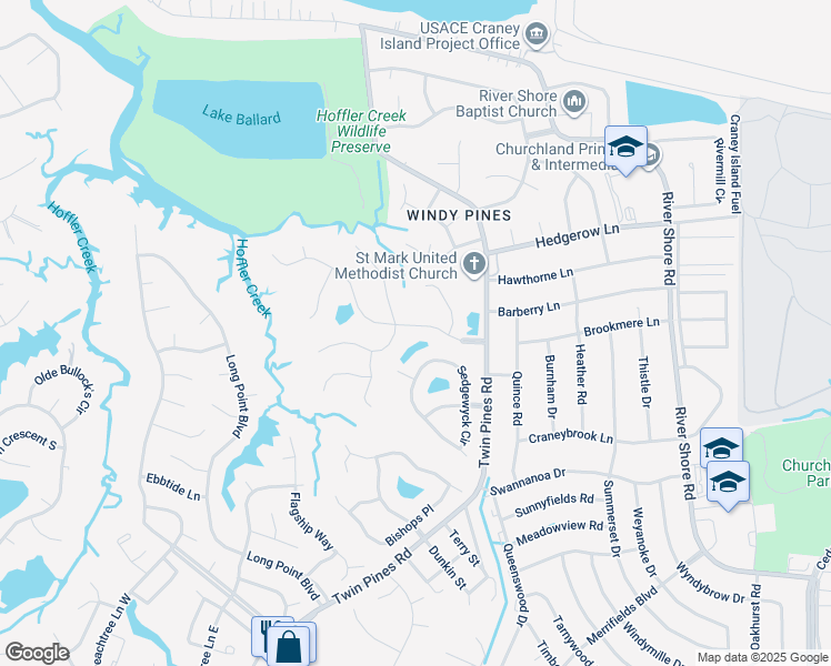 map of restaurants, bars, coffee shops, grocery stores, and more near 5911 Eagle Point in Portsmouth