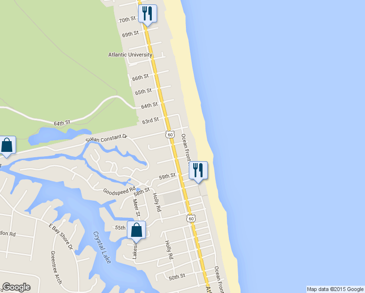 map of restaurants, bars, coffee shops, grocery stores, and more near 114 61st Street in Virginia Beach