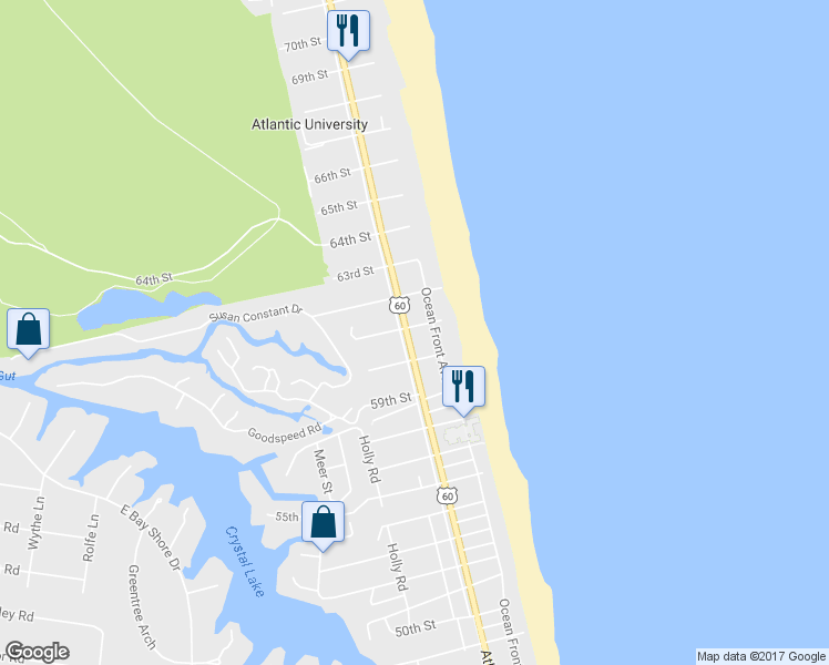 map of restaurants, bars, coffee shops, grocery stores, and more near 114 61st Street in Virginia Beach