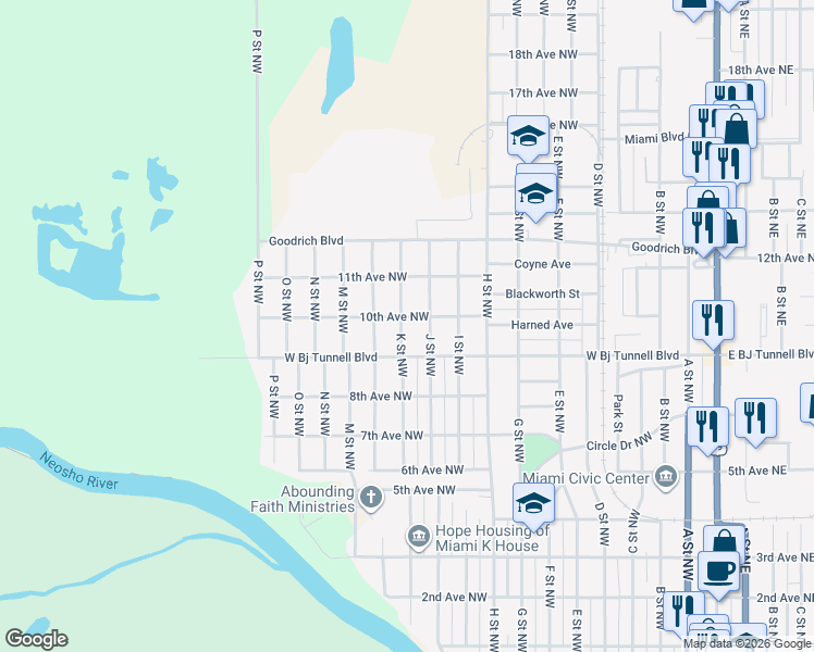 map of restaurants, bars, coffee shops, grocery stores, and more near 924 K Street Northwest in Miami