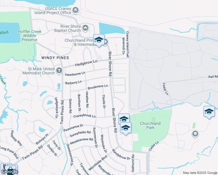 map of restaurants, bars, coffee shops, grocery stores, and more near 5701 Brookmere Lane in Portsmouth