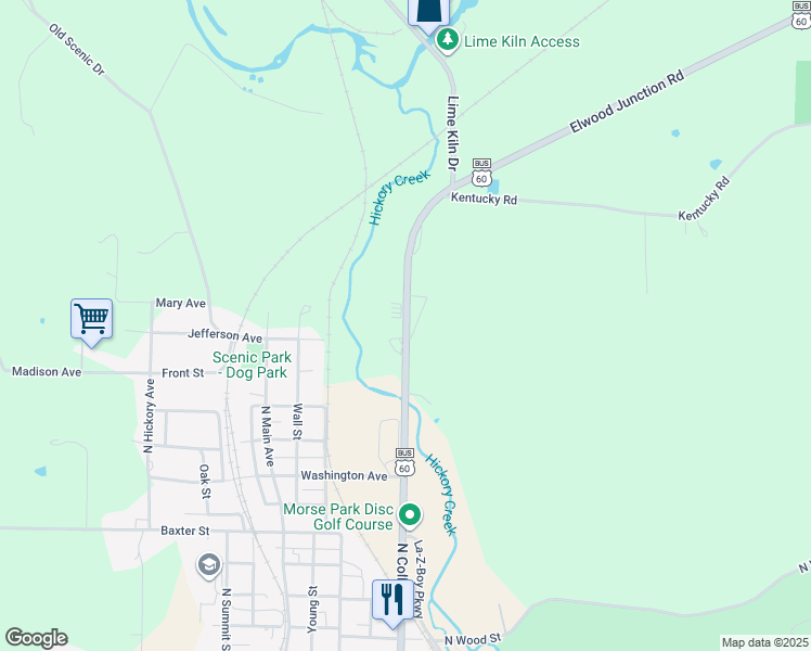 map of restaurants, bars, coffee shops, grocery stores, and more near 1336-1506 N College St in Neosho