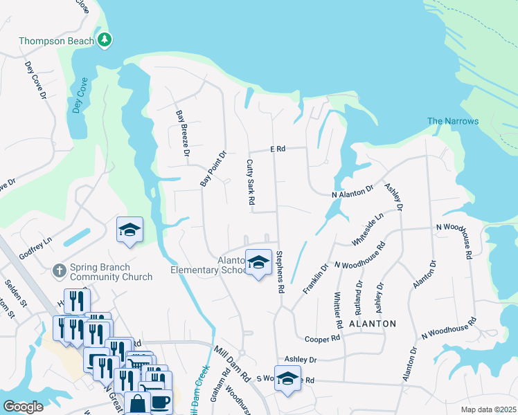 map of restaurants, bars, coffee shops, grocery stores, and more near 1600 Cutty Sark Road in Virginia Beach