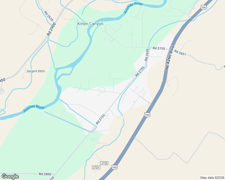 map of restaurants, bars, coffee shops, grocery stores, and more near 10 Road 2684 in Aztec