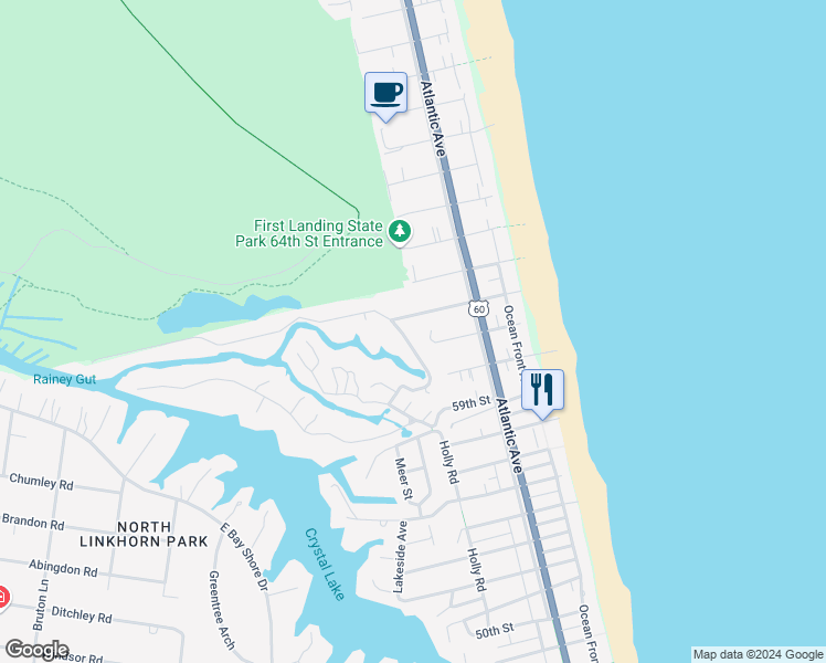map of restaurants, bars, coffee shops, grocery stores, and more near 324 Susan Constant Drive in Virginia Beach