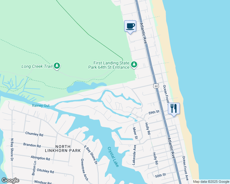 map of restaurants, bars, coffee shops, grocery stores, and more near 437 Susan Constant Drive in Virginia Beach