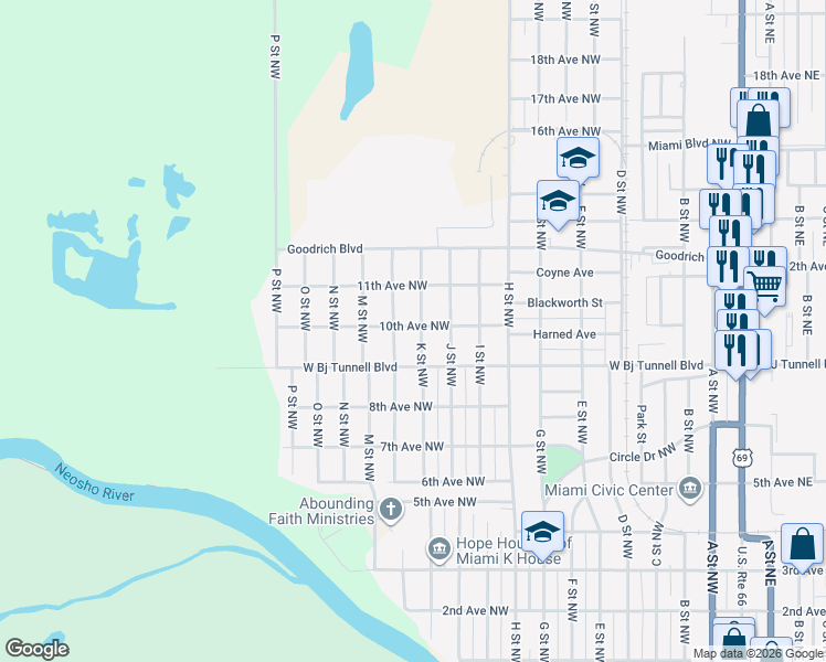 map of restaurants, bars, coffee shops, grocery stores, and more near 924 K Street Northwest in Miami