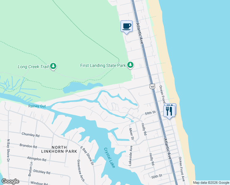 map of restaurants, bars, coffee shops, grocery stores, and more near 437 Susan Constant Drive in Virginia Beach