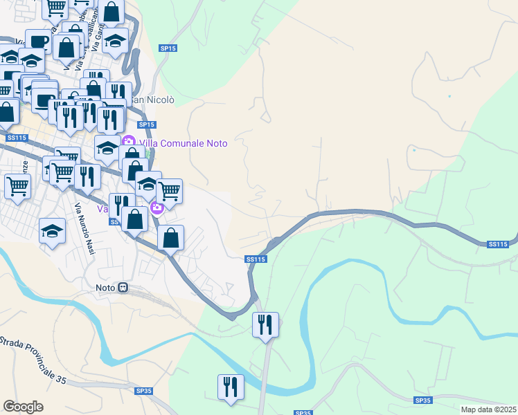 map of restaurants, bars, coffee shops, grocery stores, and more near Strada Statale 115 in Provincia di Siracusa