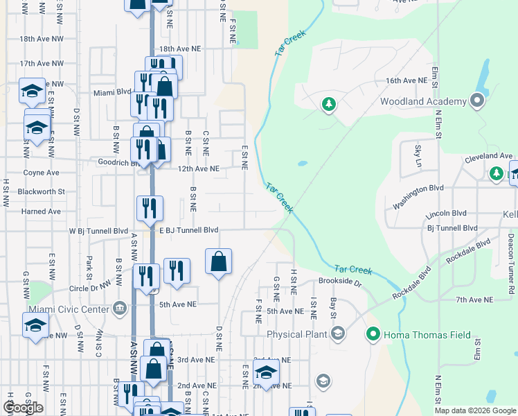 map of restaurants, bars, coffee shops, grocery stores, and more near 527 10th Avenue Northeast in Miami