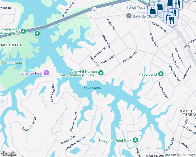 map of restaurants, bars, coffee shops, grocery stores, and more near 1915 Funnell Street in Virginia Beach