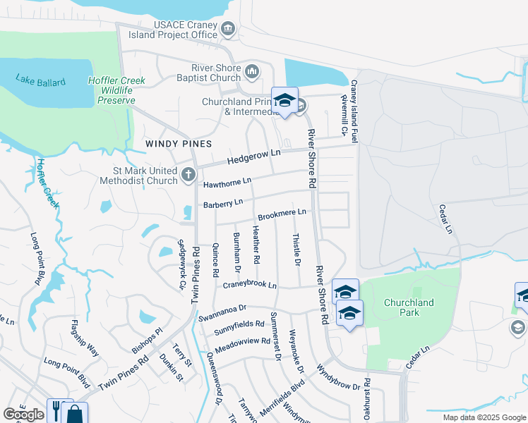 map of restaurants, bars, coffee shops, grocery stores, and more near 5732 Brookmere Lane in Portsmouth