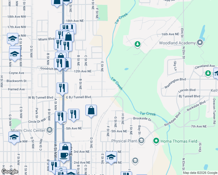 map of restaurants, bars, coffee shops, grocery stores, and more near 527 10th Avenue Northeast in Miami