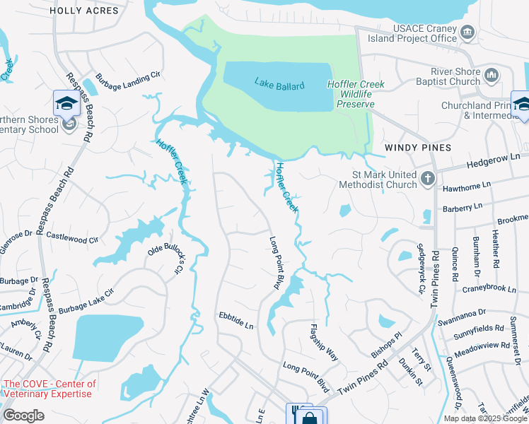 map of restaurants, bars, coffee shops, grocery stores, and more near 4007 Long Point Boulevard in Portsmouth