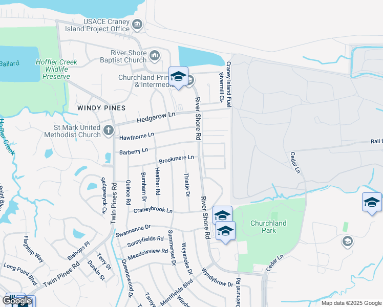 map of restaurants, bars, coffee shops, grocery stores, and more near 5704 Brookmere Lane in Portsmouth