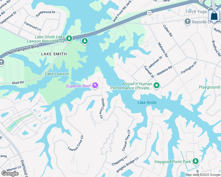 map of restaurants, bars, coffee shops, grocery stores, and more near 5200 Smith Cove Court in Virginia Beach