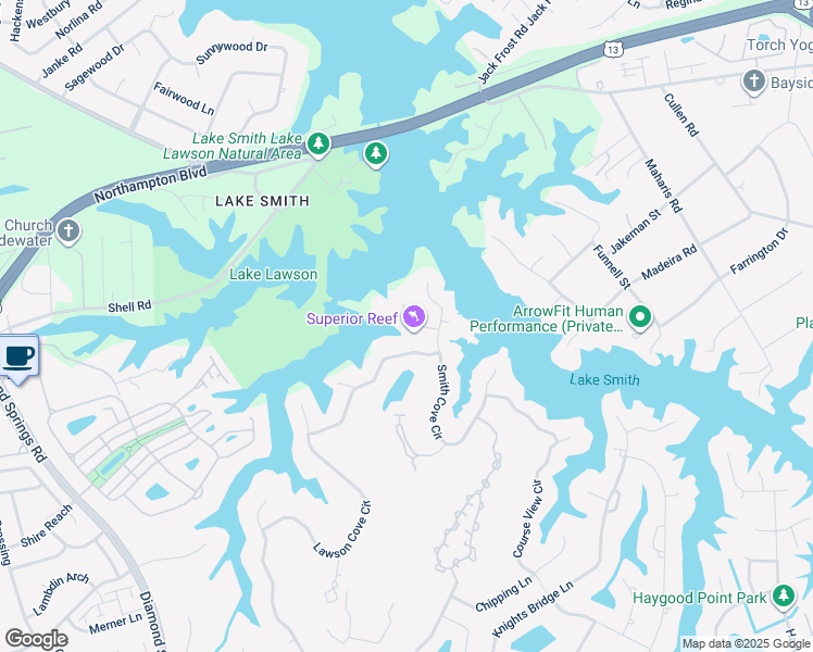 map of restaurants, bars, coffee shops, grocery stores, and more near 5313 North Point Court in Virginia Beach