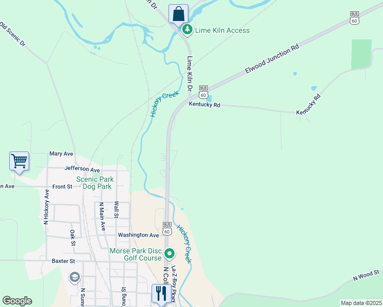 map of restaurants, bars, coffee shops, grocery stores, and more near 1227 North College Street in Neosho
