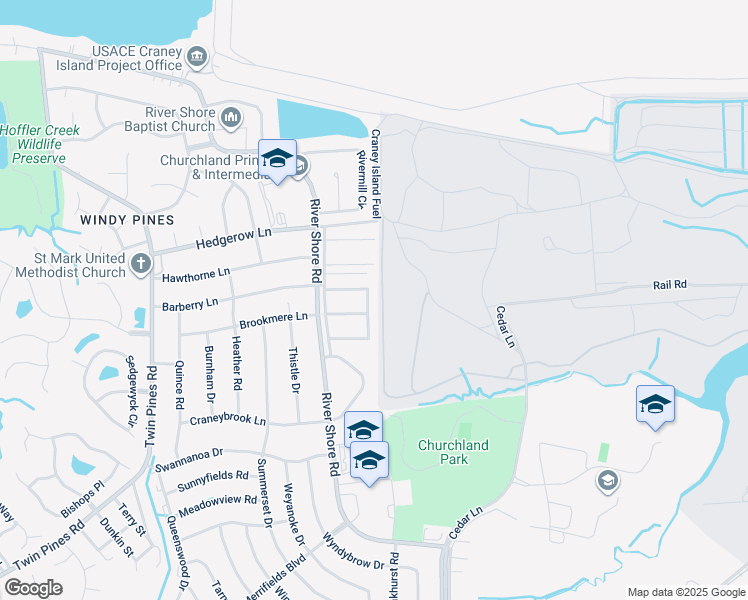 map of restaurants, bars, coffee shops, grocery stores, and more near 4243 Morgate Lane in Portsmouth