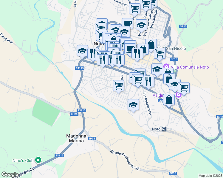 map of restaurants, bars, coffee shops, grocery stores, and more near 5 Via Tommaso Natale in Noto