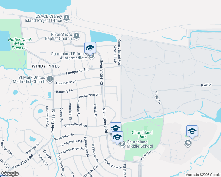 map of restaurants, bars, coffee shops, grocery stores, and more near 5617 Gregory Court in Portsmouth