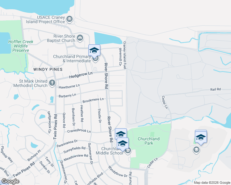 map of restaurants, bars, coffee shops, grocery stores, and more near 5617 Gregory Court in Portsmouth