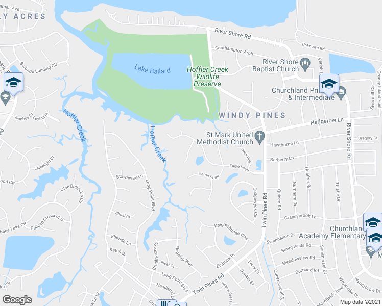 map of restaurants, bars, coffee shops, grocery stores, and more near 4313 Golden Eagle Point in Portsmouth
