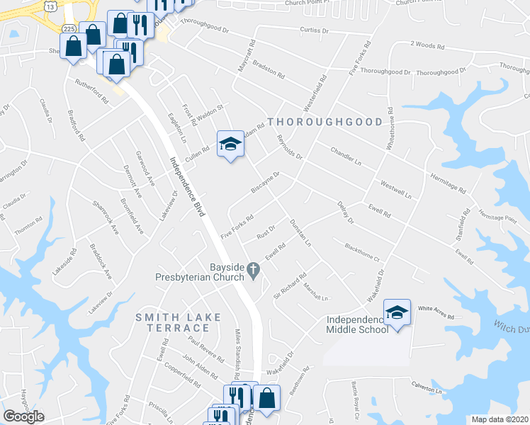 map of restaurants, bars, coffee shops, grocery stores, and more near 1472 5 Forks Road in Virginia Beach