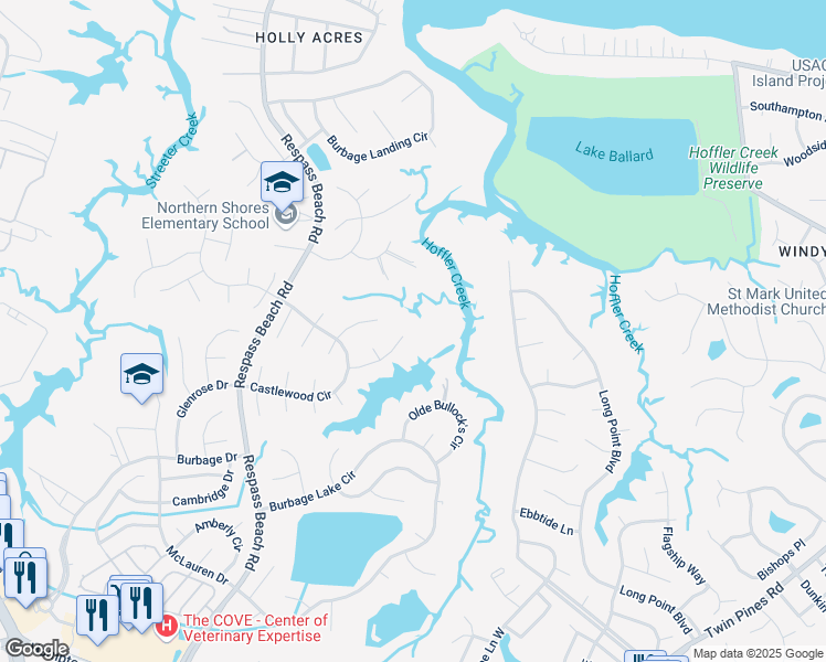 map of restaurants, bars, coffee shops, grocery stores, and more near 6324 Lamplight Court in Suffolk