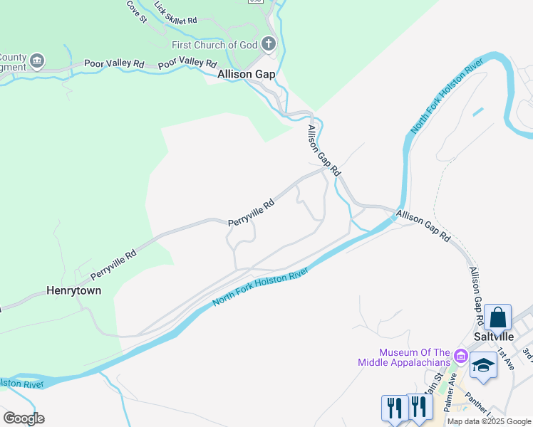 map of restaurants, bars, coffee shops, grocery stores, and more near 137-149 Perryville Road in Saltville