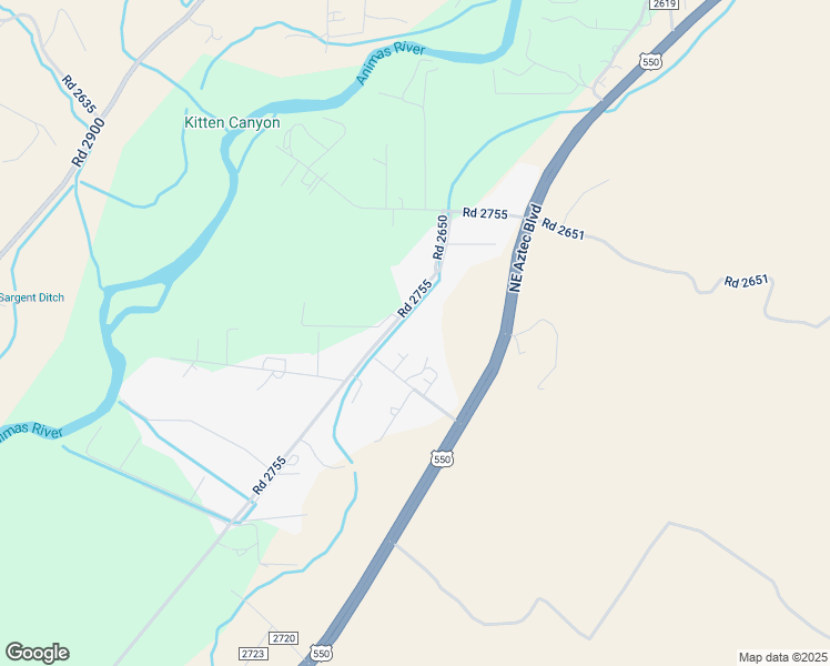 map of restaurants, bars, coffee shops, grocery stores, and more near 140 Road 2755 in Aztec