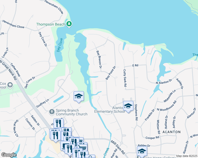 map of restaurants, bars, coffee shops, grocery stores, and more near 2008 Echo Cove in Virginia Beach