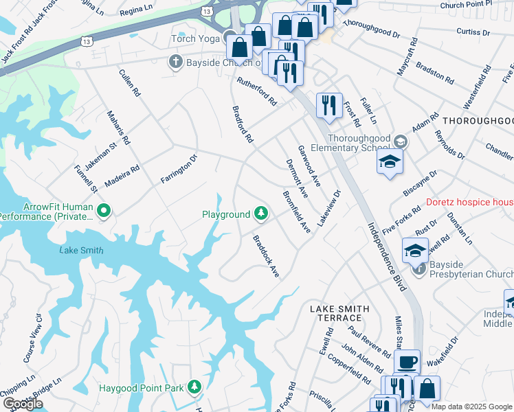 map of restaurants, bars, coffee shops, grocery stores, and more near 1441 Shamrock Avenue in Virginia Beach