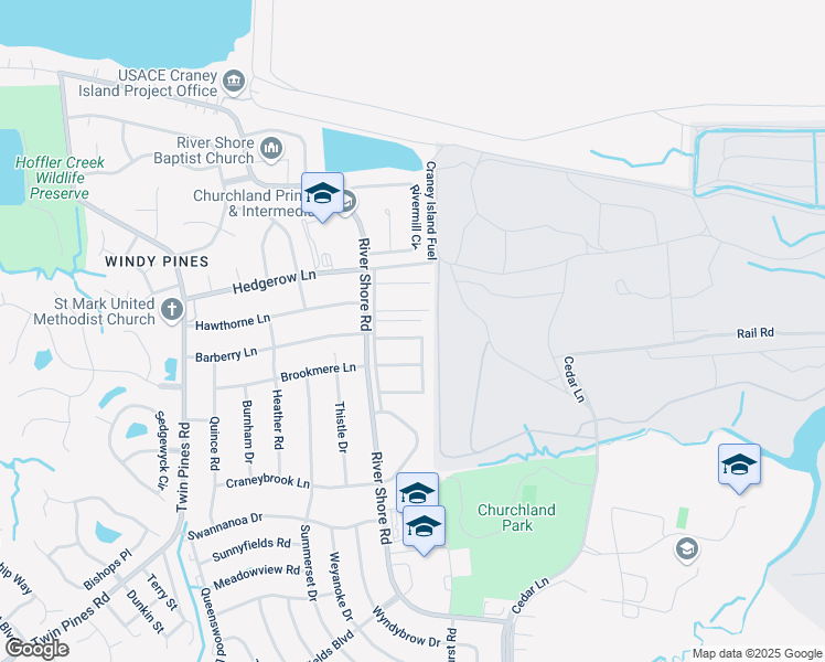 map of restaurants, bars, coffee shops, grocery stores, and more near 5622 Picadilly Lane in Portsmouth