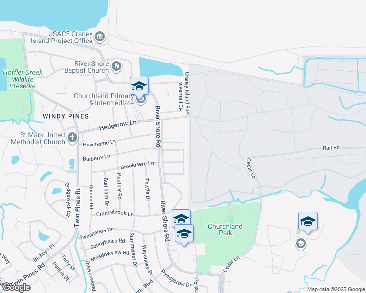 map of restaurants, bars, coffee shops, grocery stores, and more near 5617 Gregory Court in Portsmouth